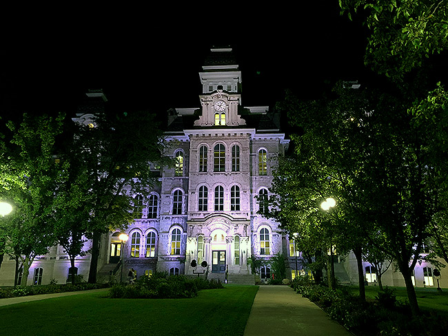 Syracuse University Hall of Languages at night